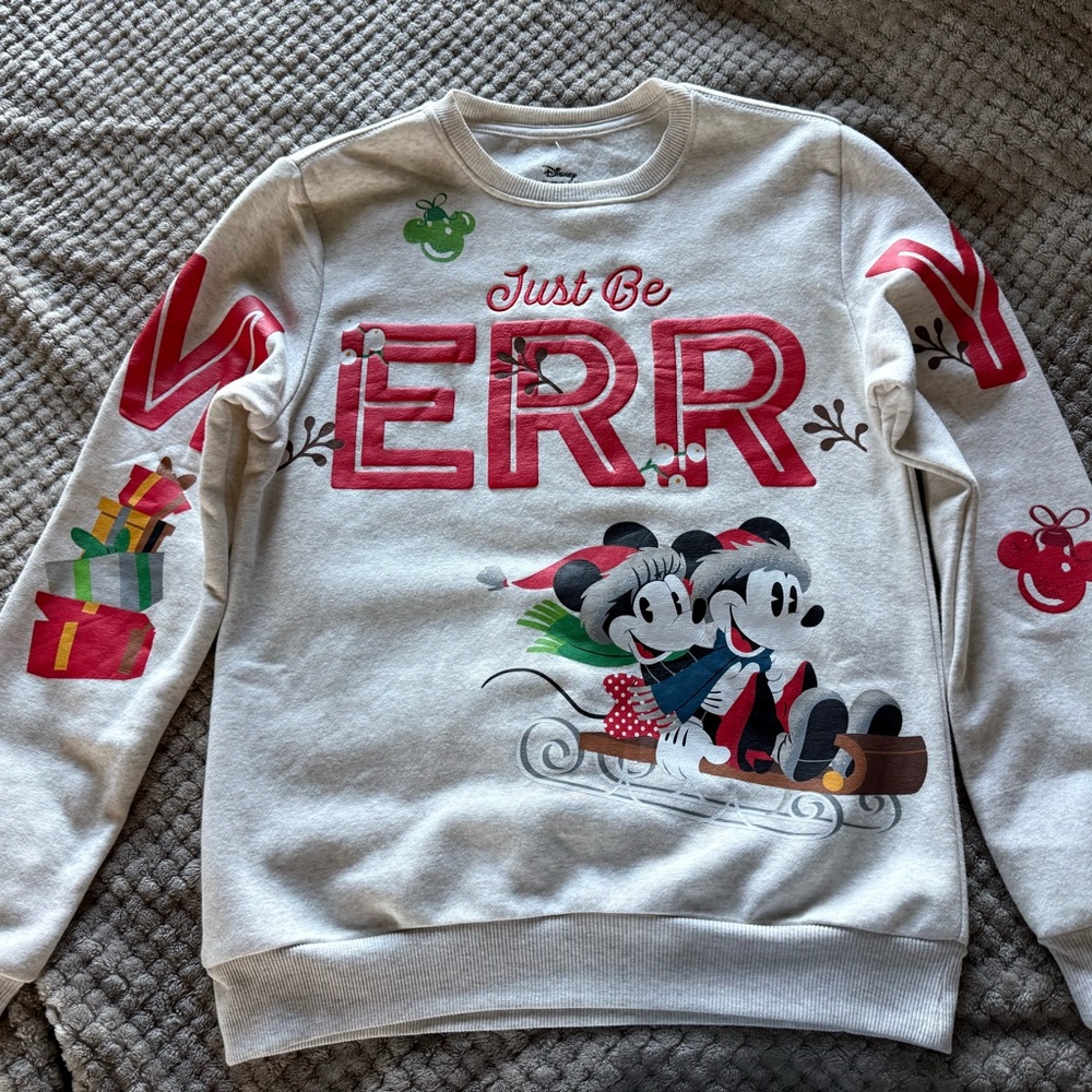 Disney Mickey and Minnie Holiday Crewneck Sweater - Cream and Red
